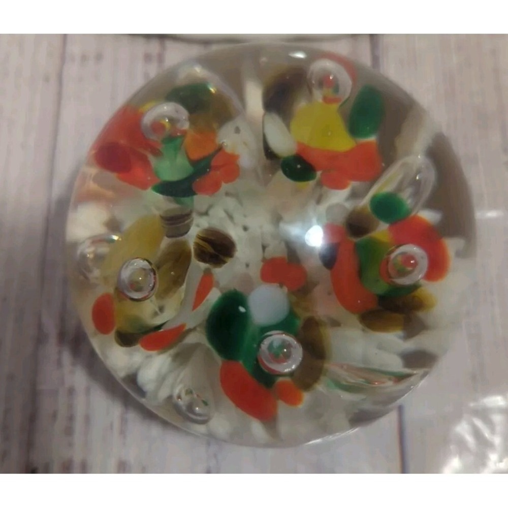 Kent Helms Handblown Art Glass Paperweight Multi Color Trumpet Flowers Vintage